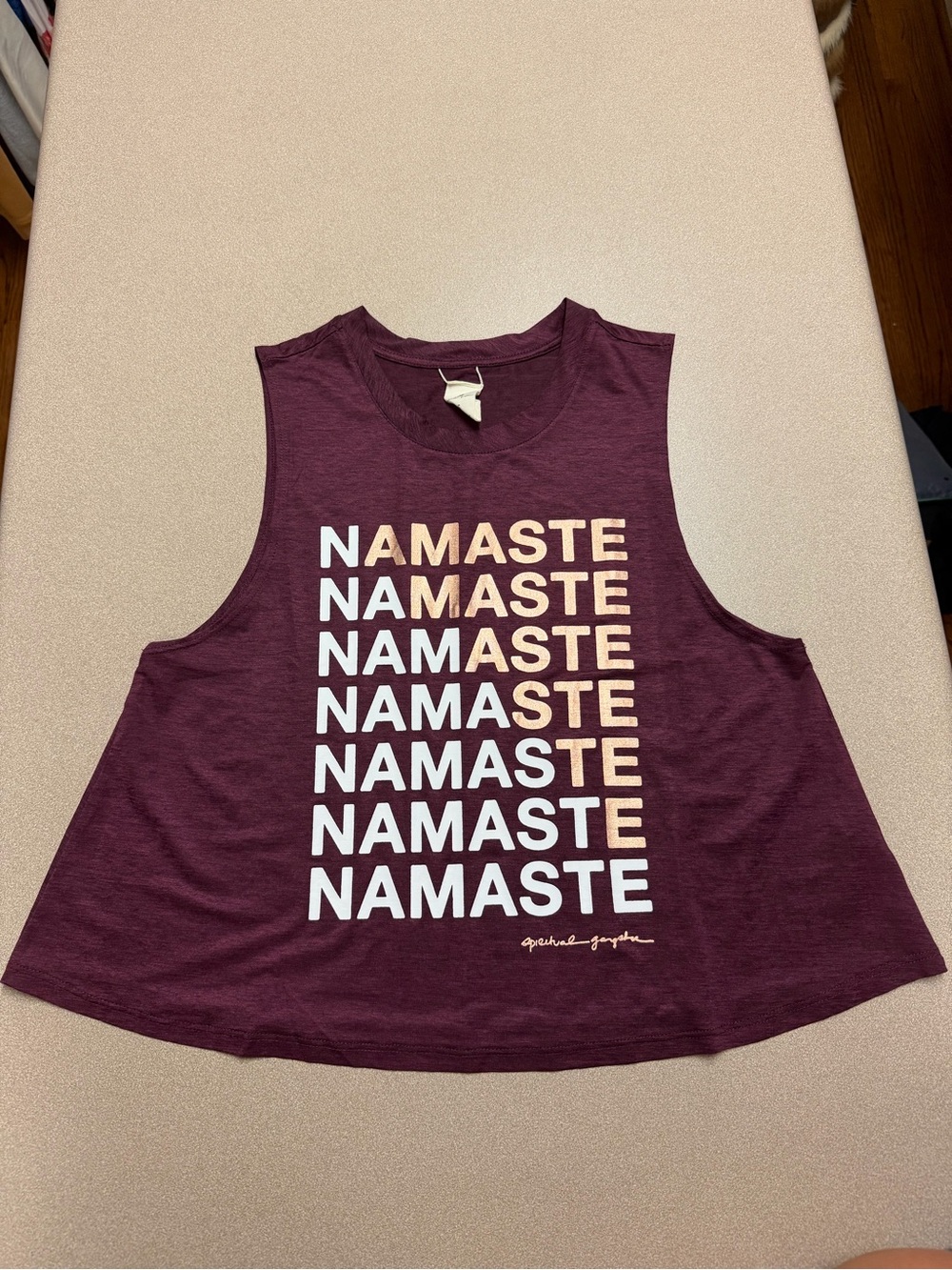 Spiritual Gangster Maroon 'NAMASTE' Graphic Muscle Tank